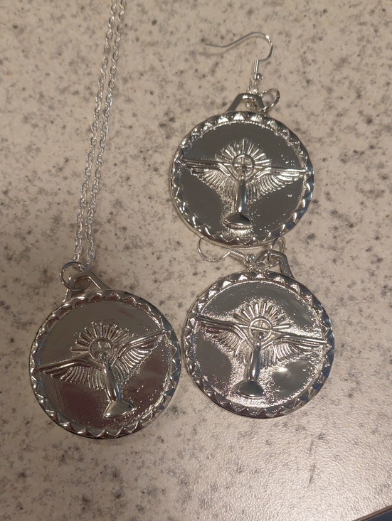 Jewelry - Silver Winged Figure Pendant Necklace and Earrings Set